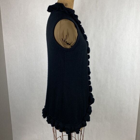 Lael Alpaca Sweater Vest Cardigan Medium Long Ruffle Collar Black Knit - Picture 4 of 16